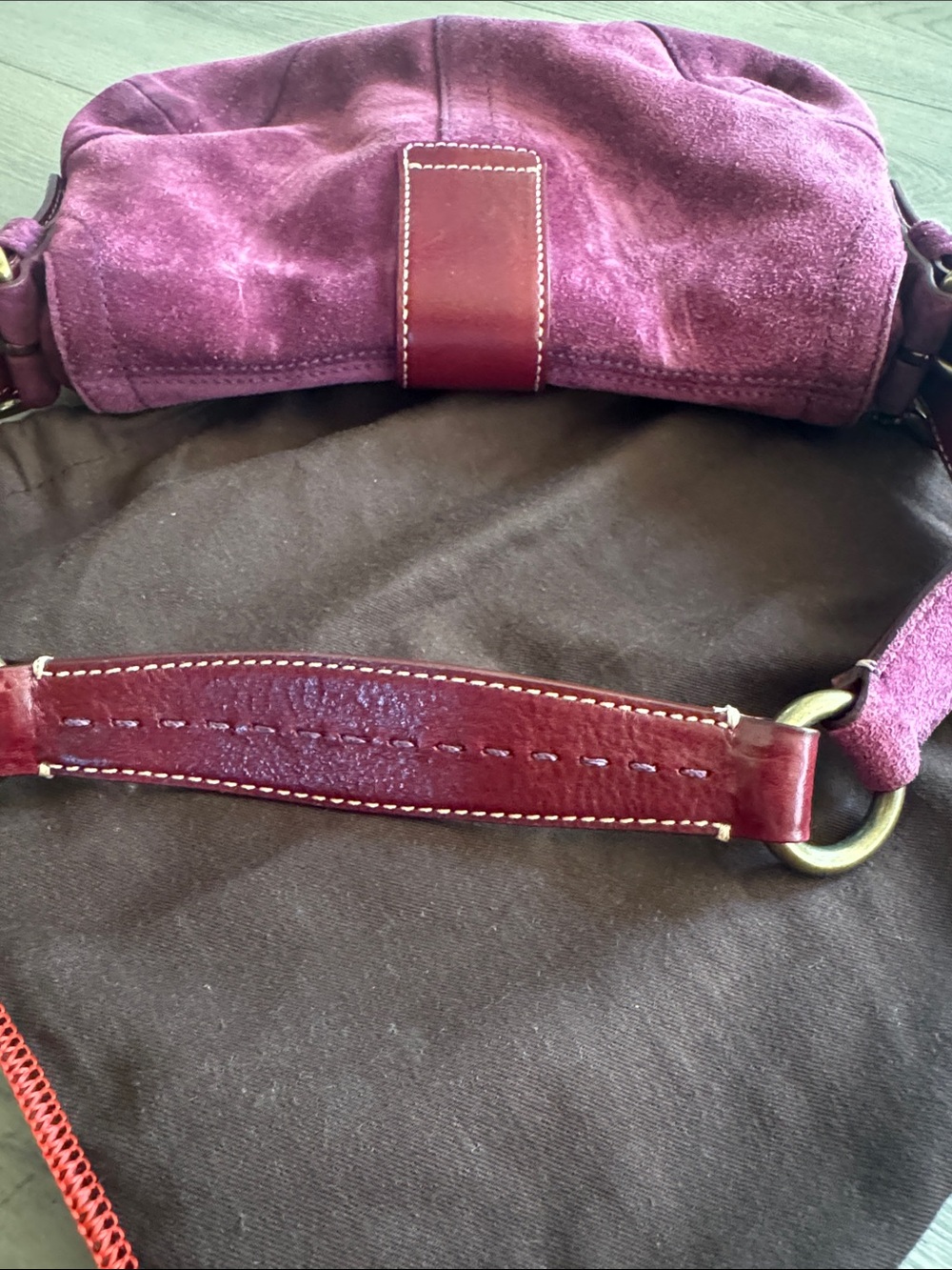 NWOT Vintage Y2K Coach Plum Suede Shoulder Bag with Leather Trim - Picture 10 of 10